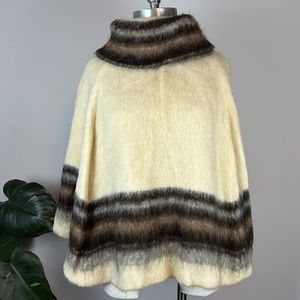 Vintage 70’s Alis Icelandic 100% Wool Cream Striped Sweater Cape Poncho